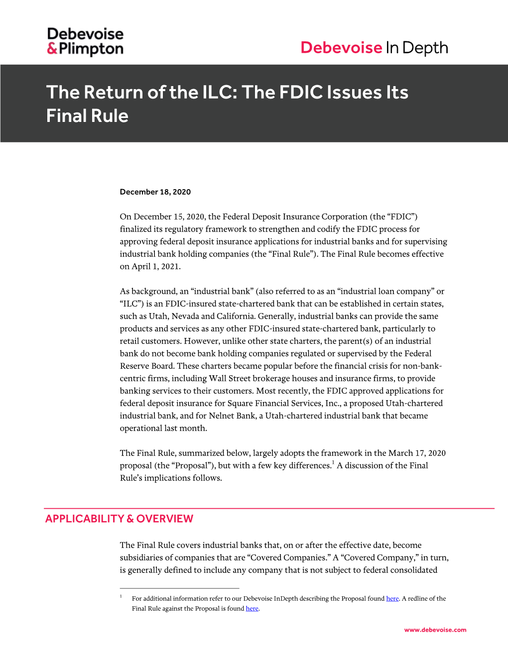 The Return of the ILC: the FDIC Issues Its Final Rule