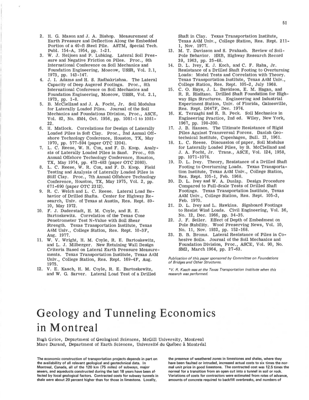 Geology and Tunneling Economics in Montreal