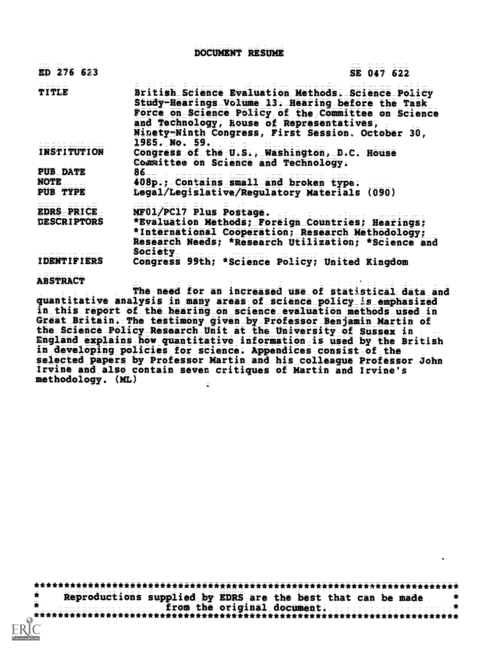 DOCUMENT RESUME TITLE Study-Hearings Volume 13