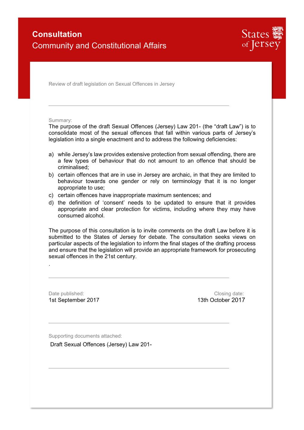 Sexual Offences Law Consultation Document