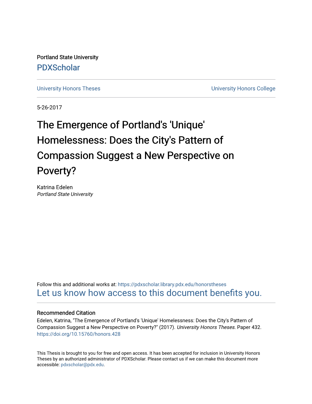 Homelessness: Does the City's Pattern of Compassion Suggest a New Perspective on Poverty?