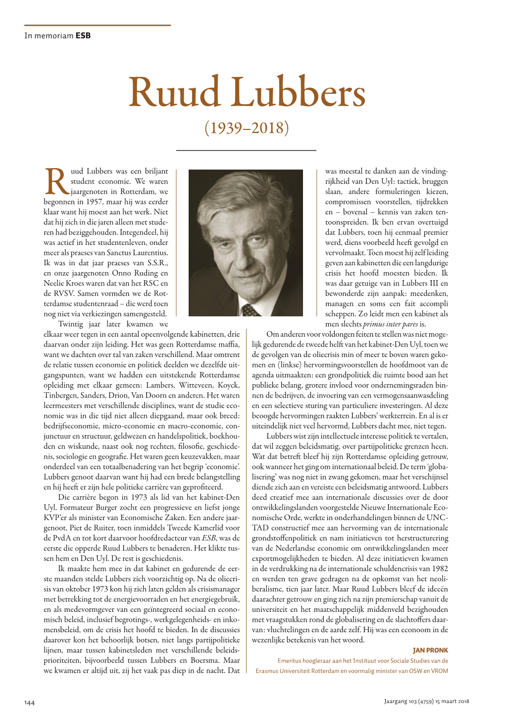 Ruud Lubbers (1939–2018)