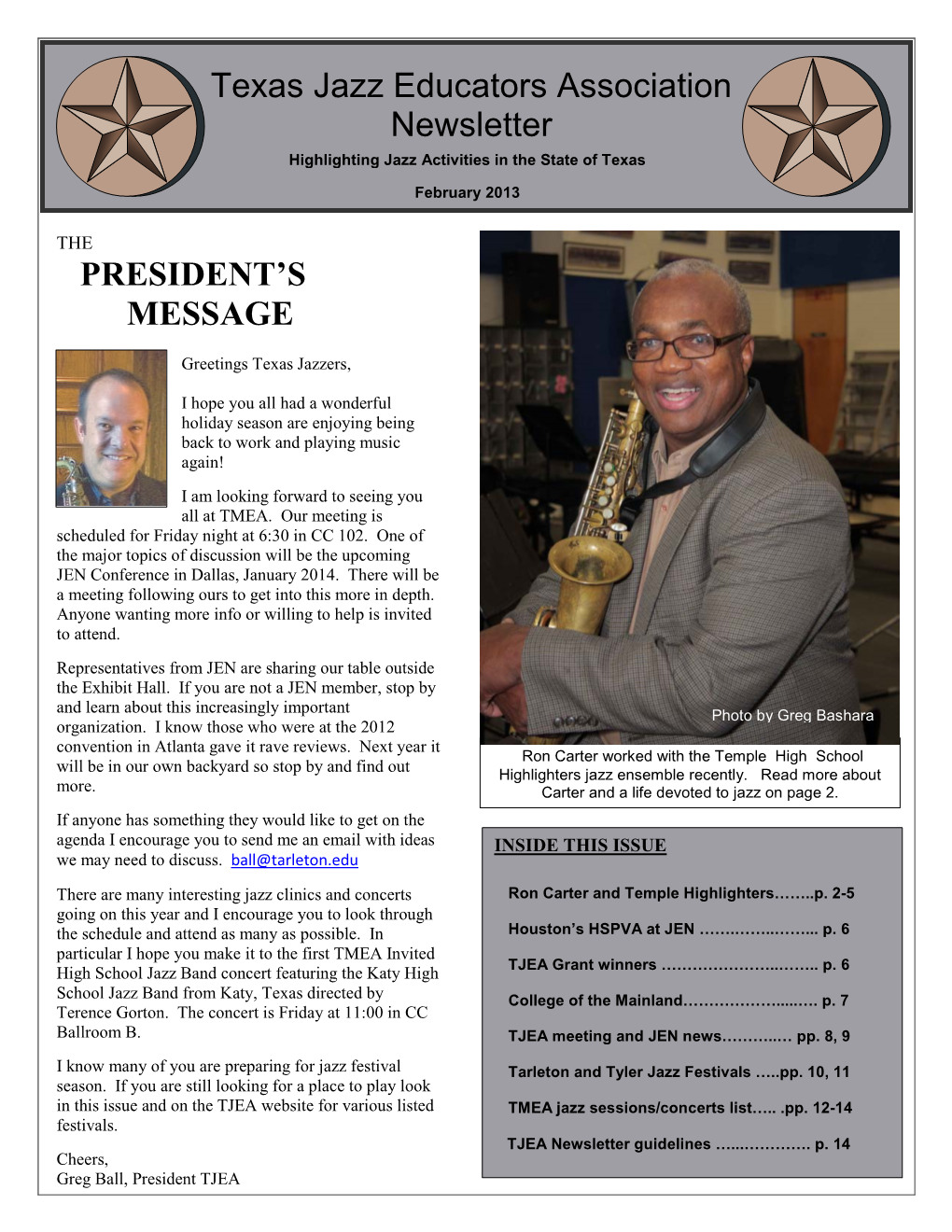 Texas Jazz Educators Association Newsletter PRESIDENT's MESSAGE
