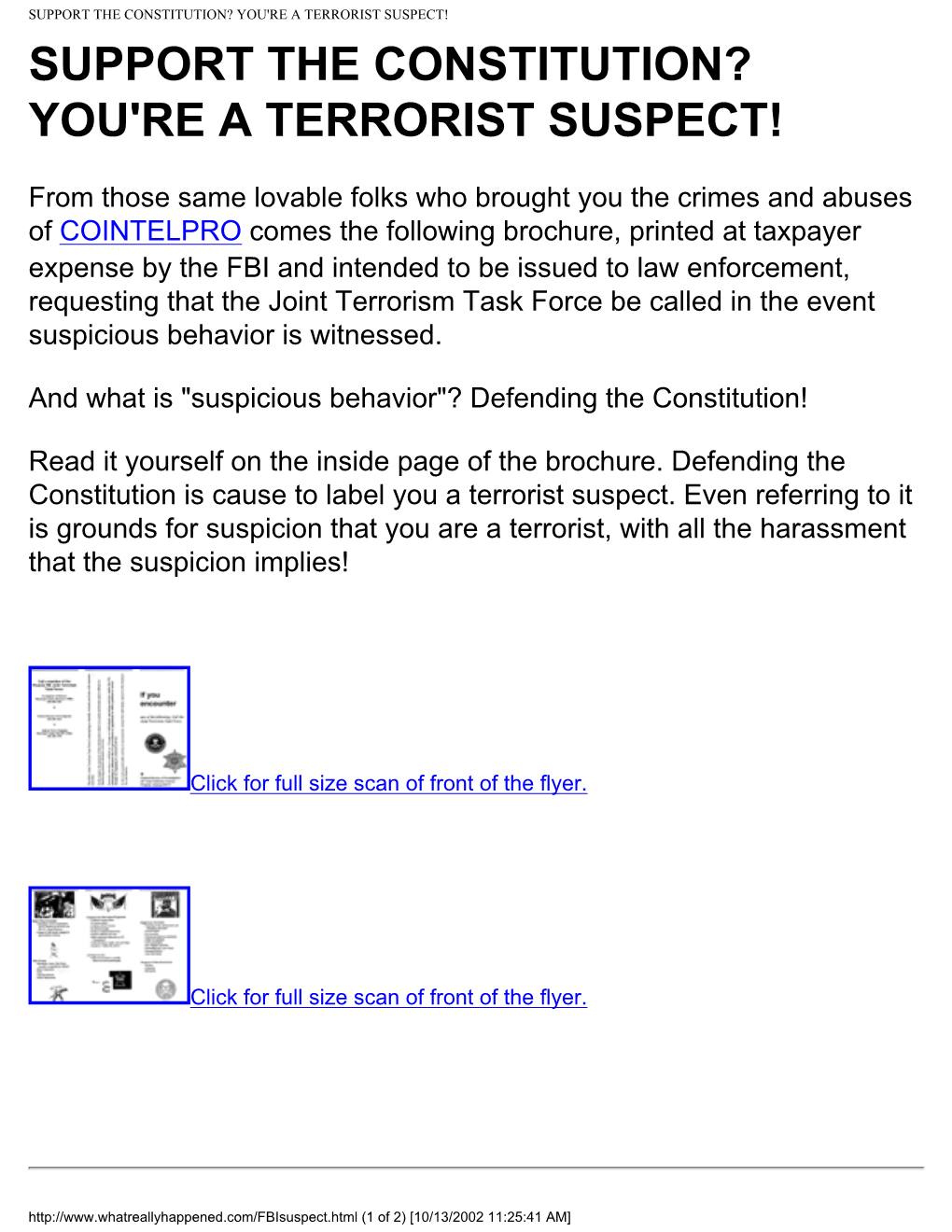 Support the Constitution? You're a Terrorist Suspect! Support the Constitution? You're a Terrorist Suspect!