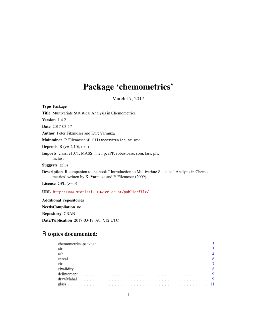 Package 'Chemometrics'