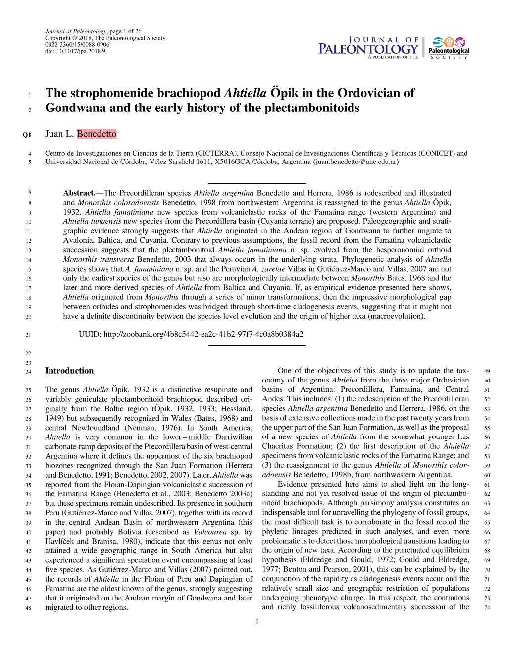 The Strophomenide Brachiopod Ahtiella Öpik in the Ordovician Of