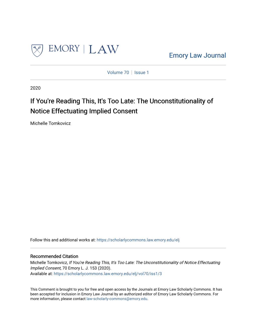 The Unconstitutionality of Notice Effectuating Implied Consent