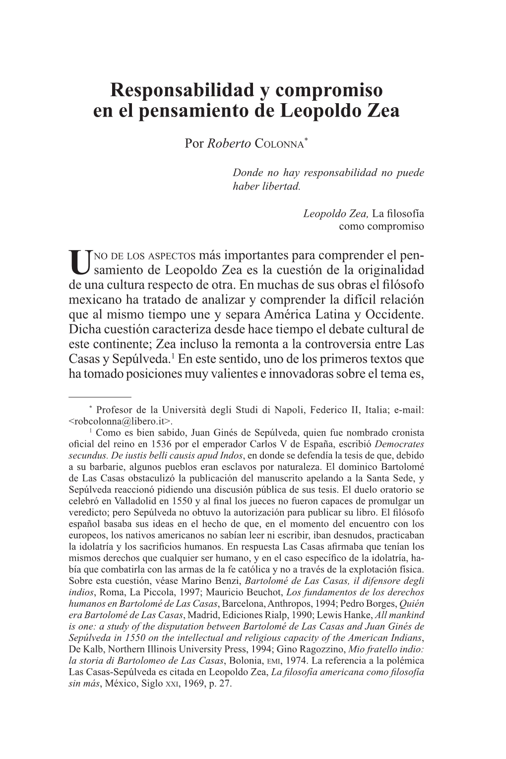 Responsabilidad Y Compromiso En El Pensamiento De Leopoldo Zea