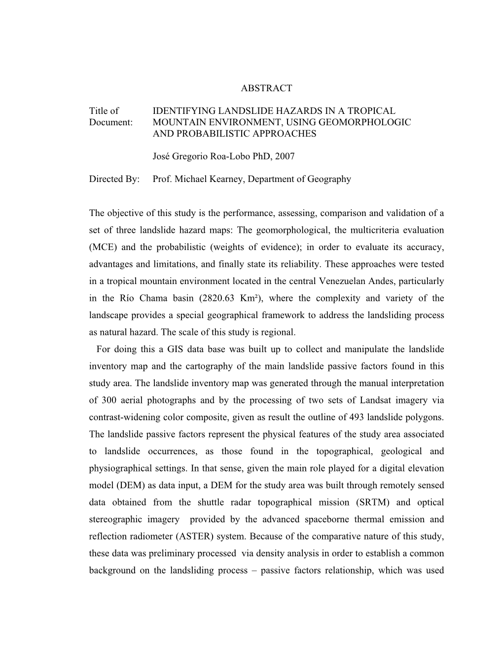 ABSTRACT Title of Document: IDENTIFYING LANDSLIDE