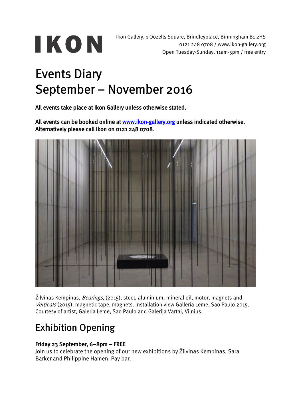 Events Diary September – November 2016