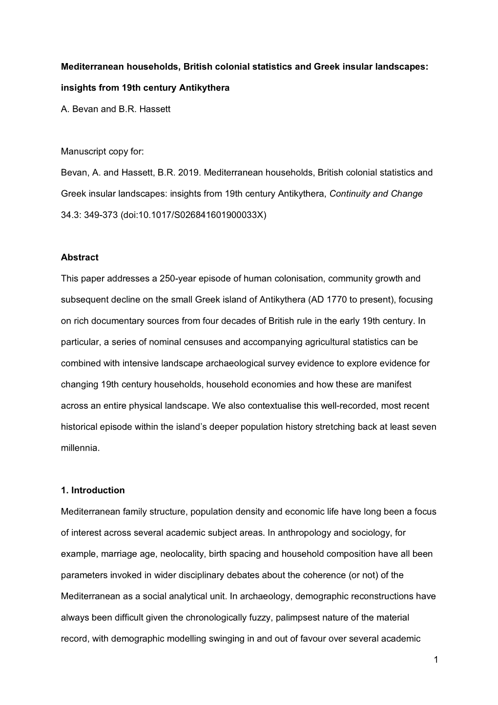 1 Mediterranean Households, British Colonial Statistics and Greek Insular