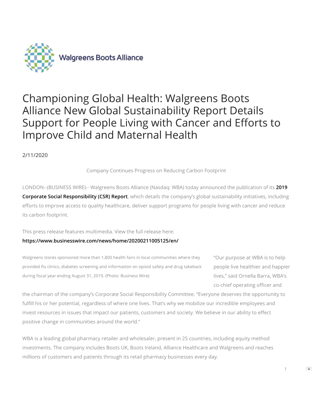 Championing Global Health: Walgreens Boots Alliance New