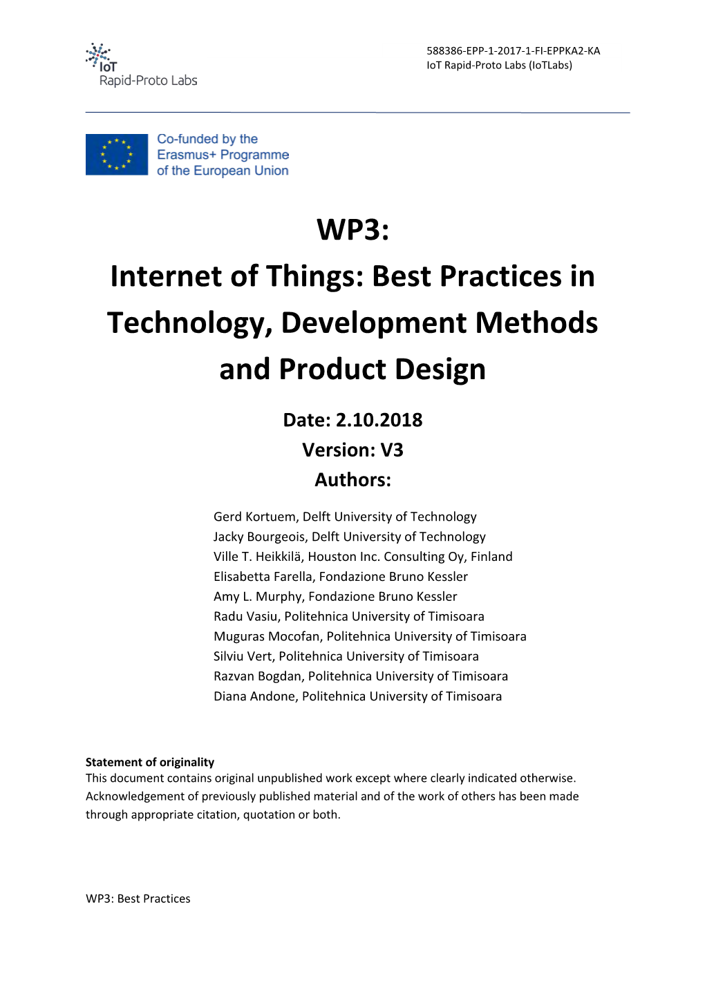 WP3: Internet of Things: Best Practices in Technology, Development Methods and Product Design