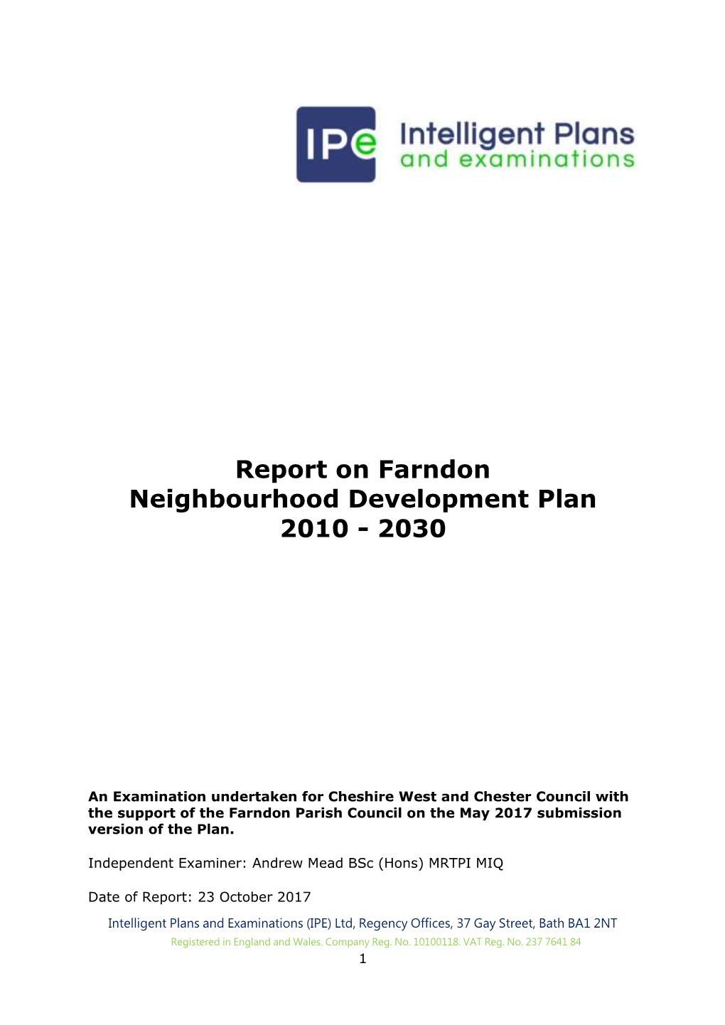 Report on Farndon Neighbourhood Development Plan 2010 - 2030