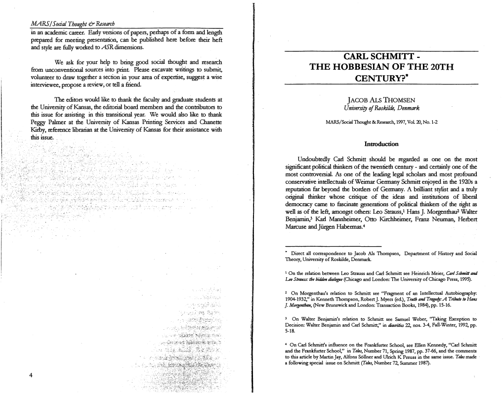 CARL SCHMITT - We Ask for Your Help to Bring Good Social Thought and Research from Unconventional Sources Into Print Please Excavate Writings To