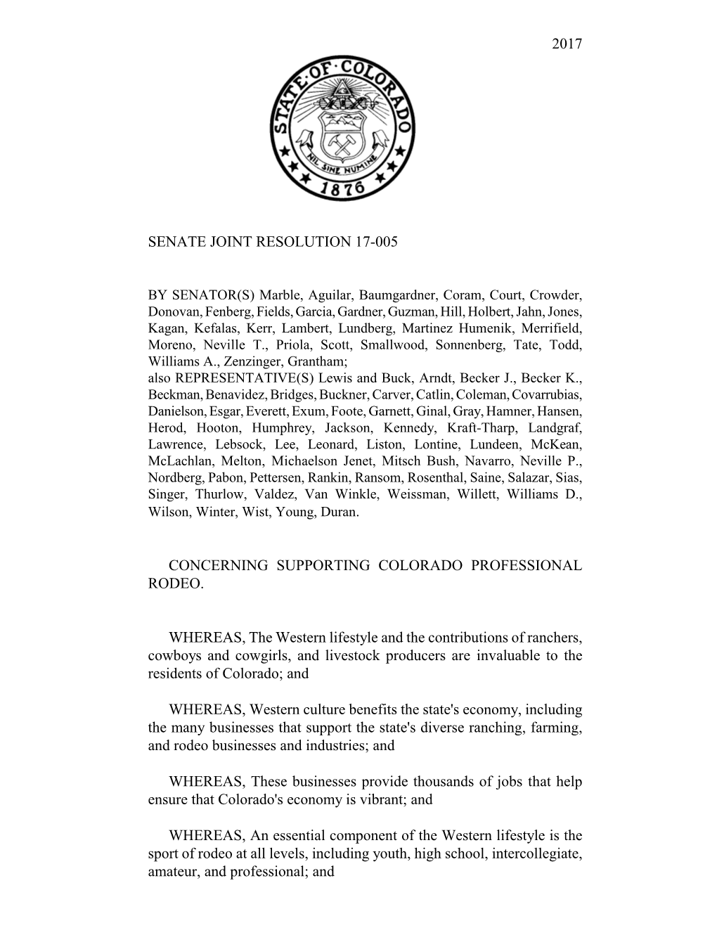 2017 Senate Joint Resolution 17-005 Concerning