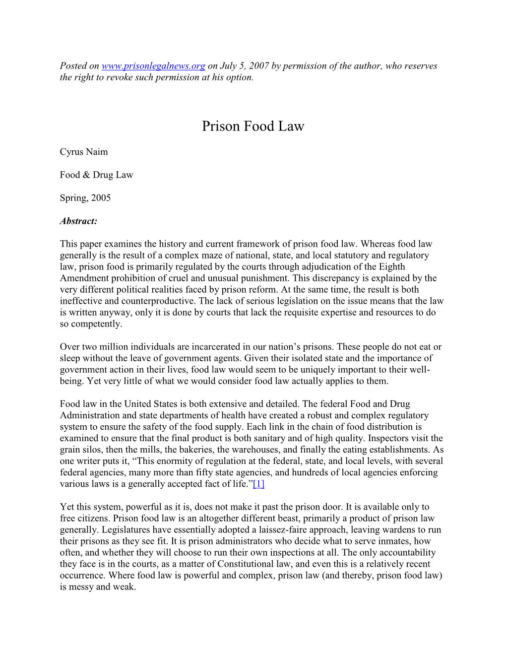 Prison Food Law