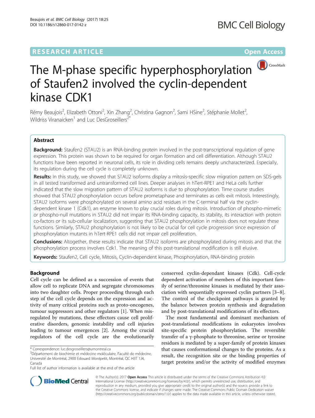 The M-Phase Specific Hyperphosphorylation of Staufen2