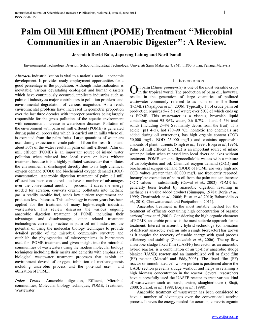 Palm Oil Mill Effluent (POME) Treatment ‘‘Microbial Communities in an Anaerobic Digester’’: a Review