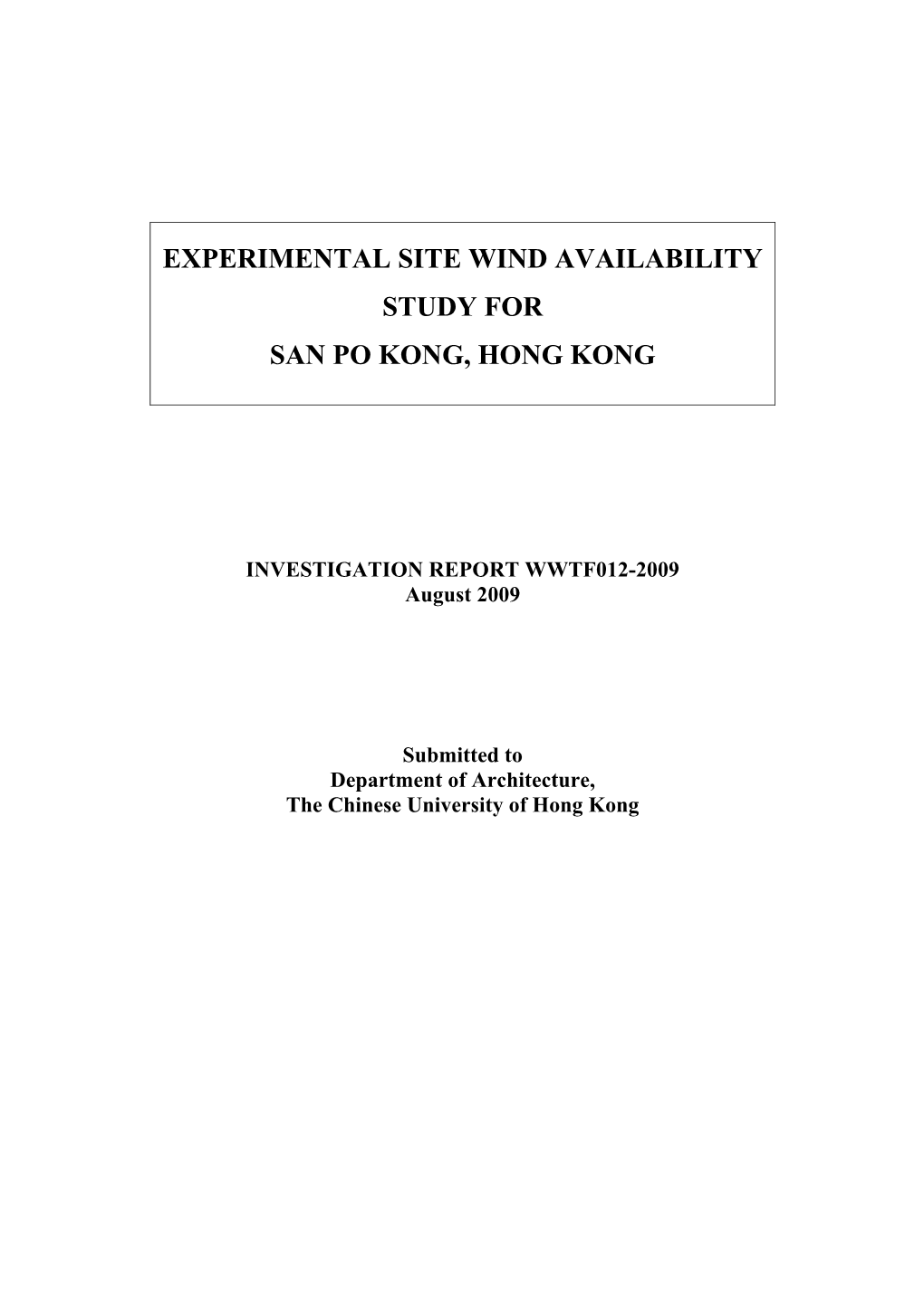 Experimental Site Wind Availability Data for San Po Kong