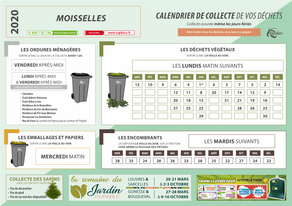 MOISSELLES CALENDRIER DE COLLECTE DE VOS DÉCHETS Collecte Assurée Même Les Jours Fériés