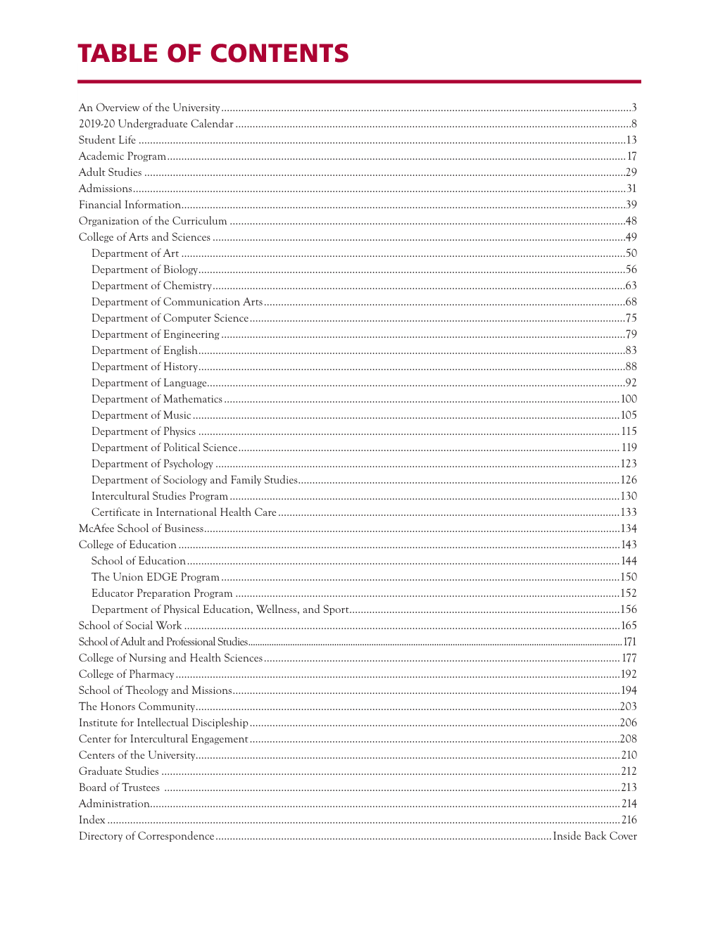 Table of Contents