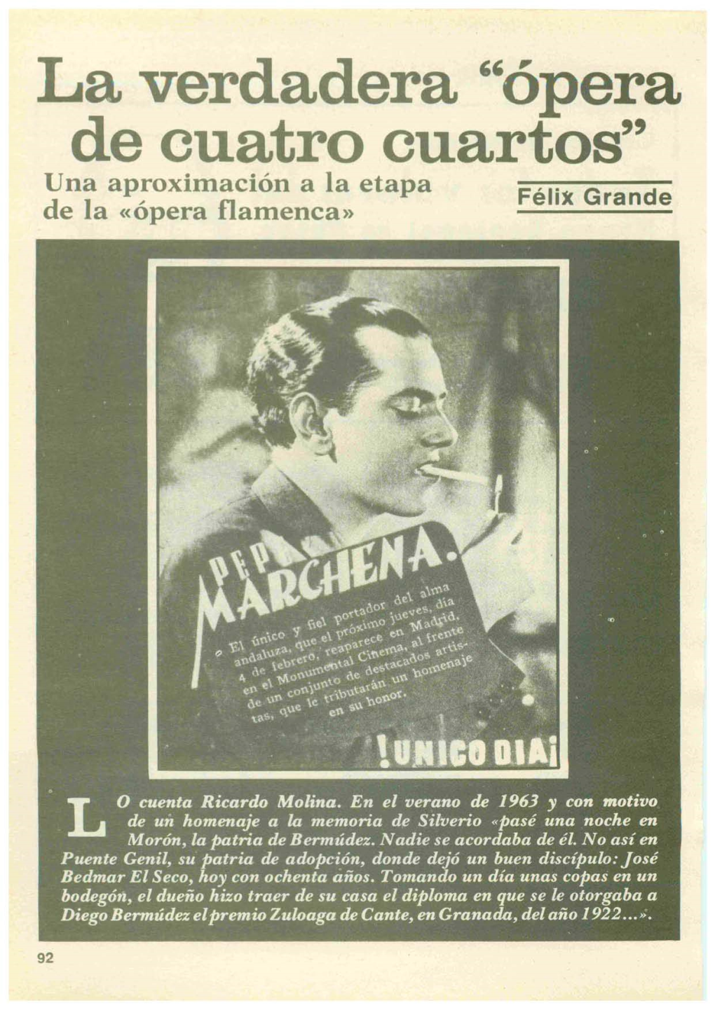 La Verdadera "Ópera De Cuatro Cuartos" Una Aproximación a La Etapa Félix Grande De La «Ópera Flamenca»