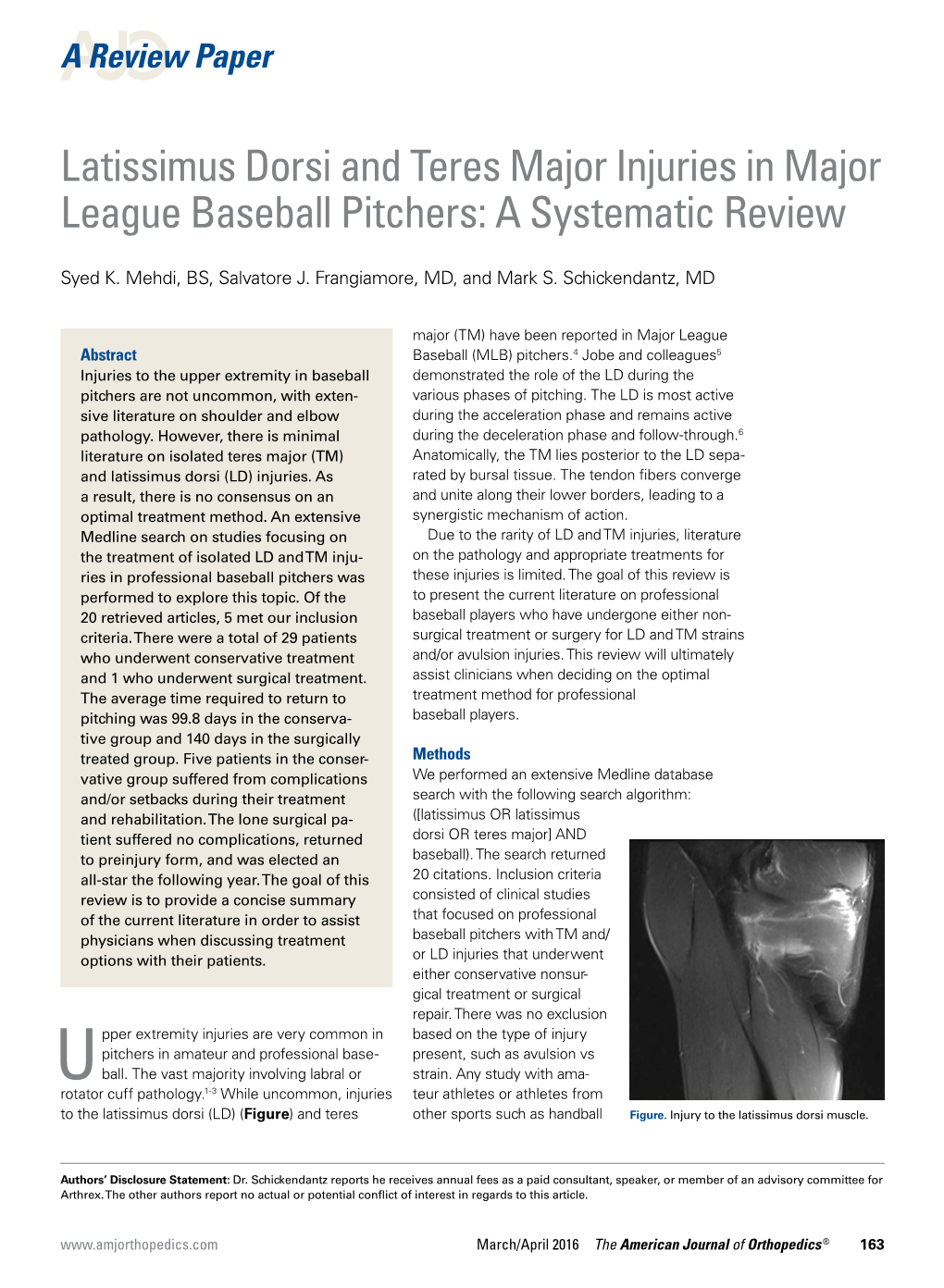 Latissimus Dorsi and Teres Major Injuries in Major League Baseball Pitchers: a Systematic Review