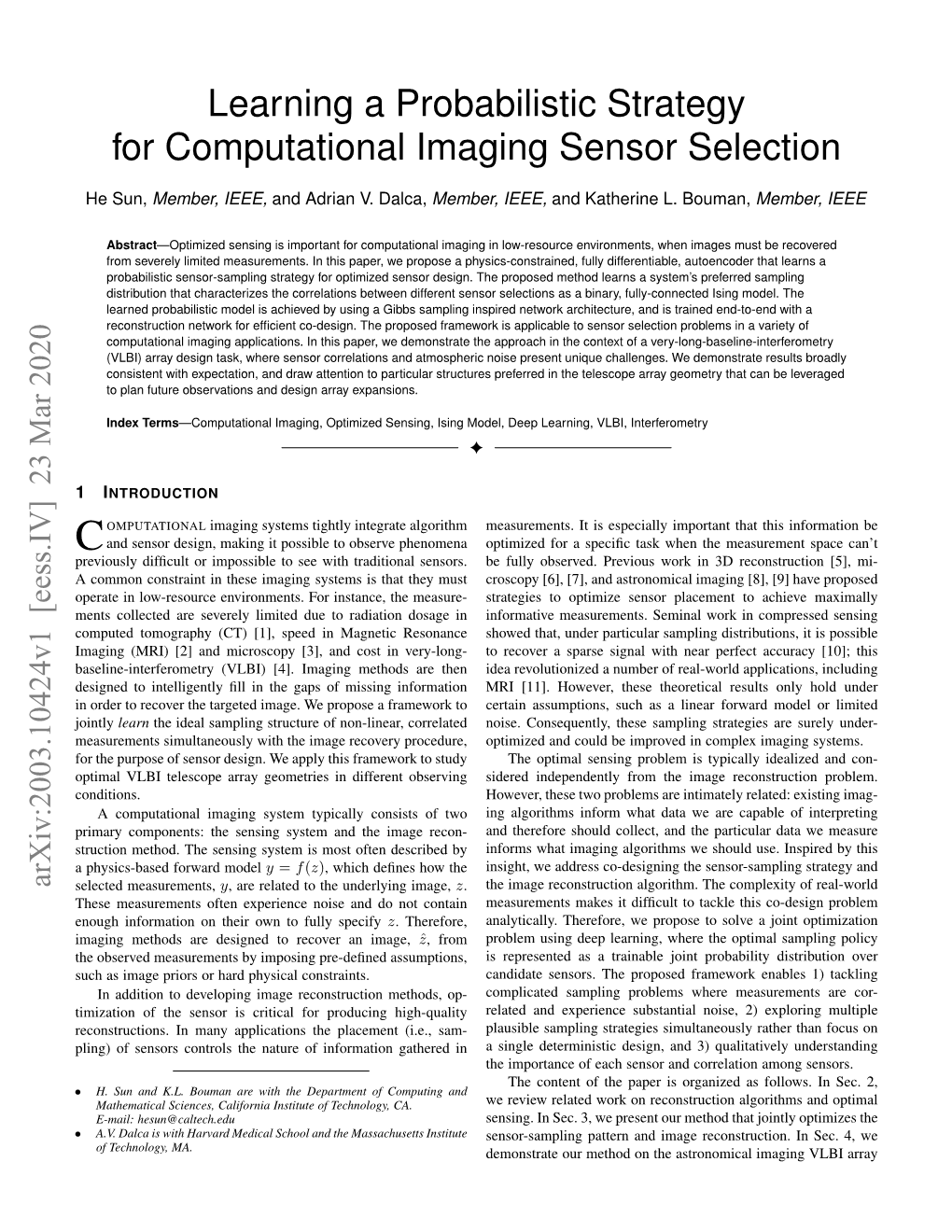 Learning a Probabilistic Strategy for Computational Imaging Sensor Selection