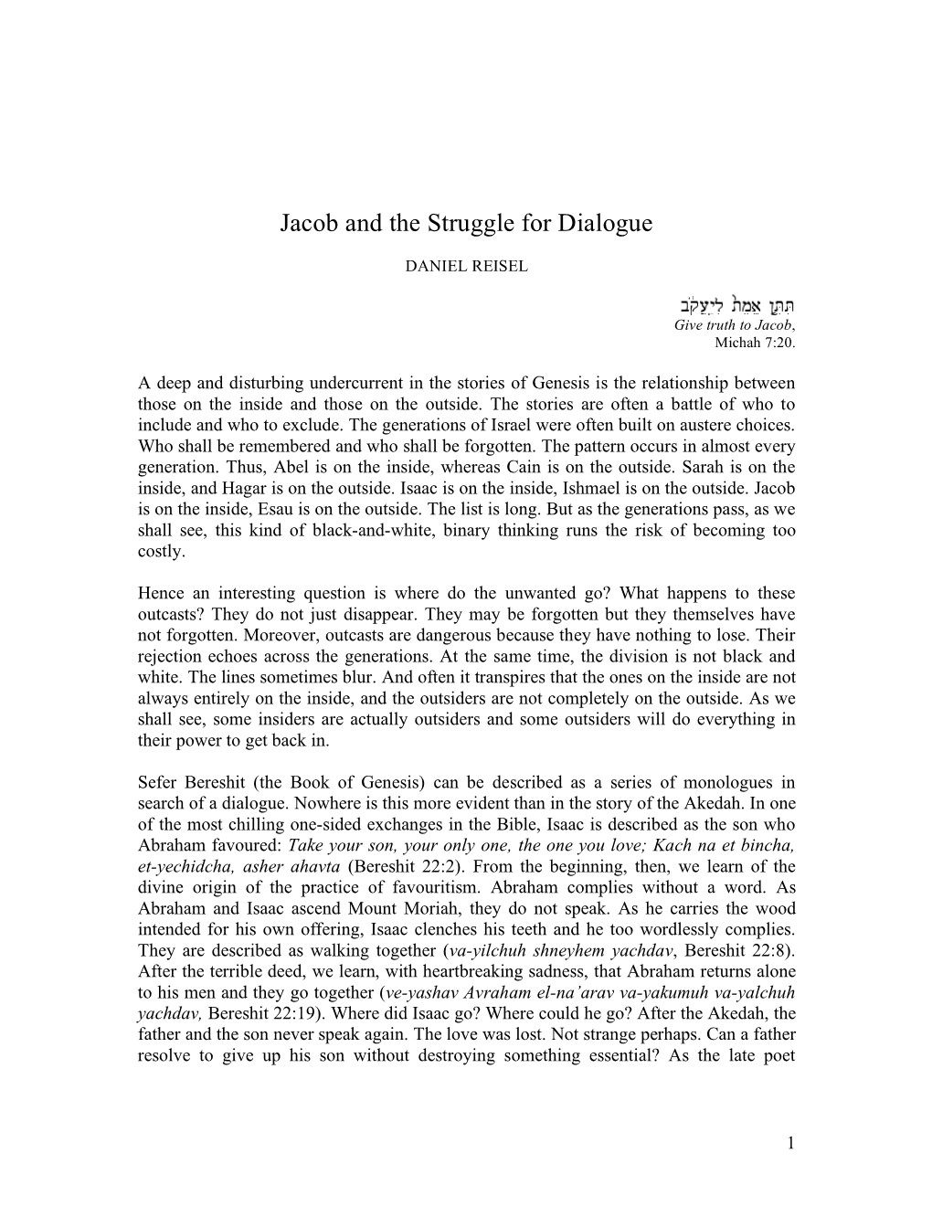 Jacob and the Struggle for Dialogue