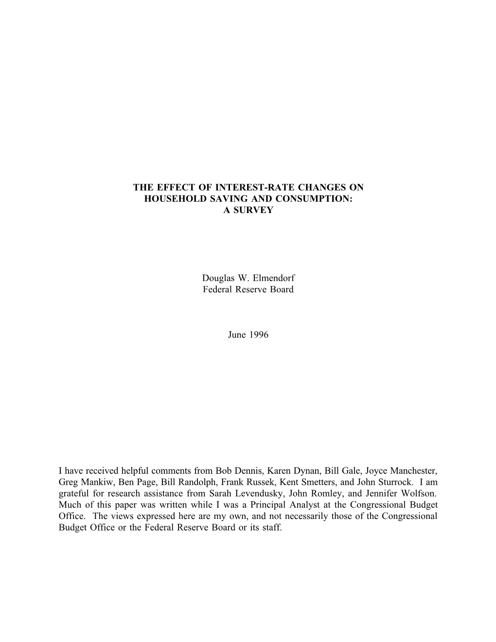 The Effect of Interest-Rate Changes on Household Saving and Consumption: a Survey