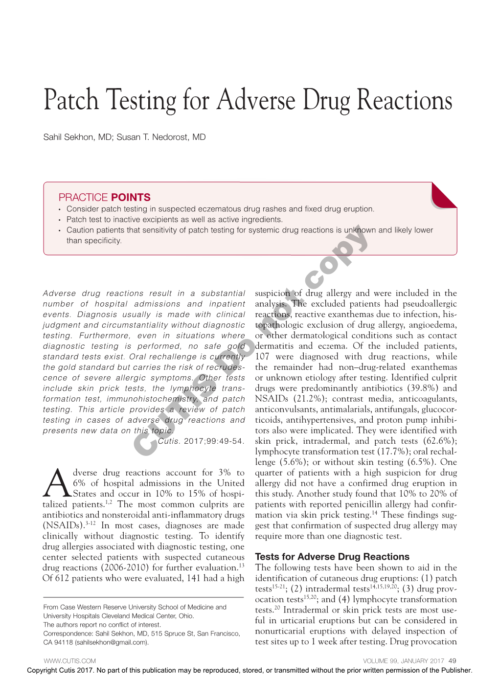 Patch Testing for Adverse Drug Reactions