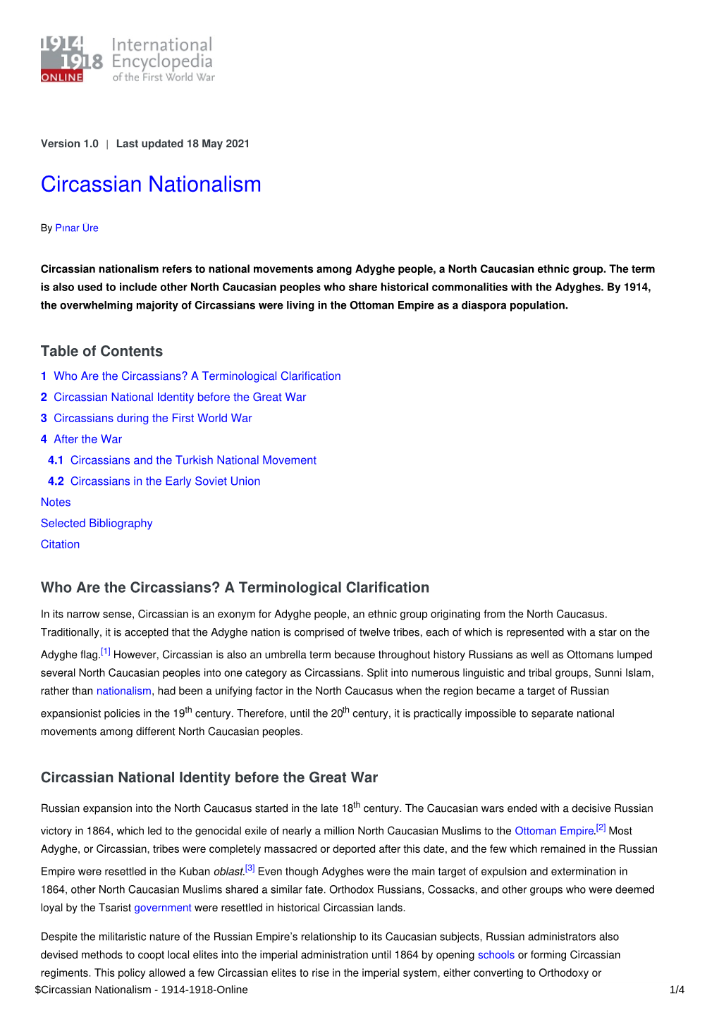 Circassian Nationalism | International Encyclopedia of the First World War