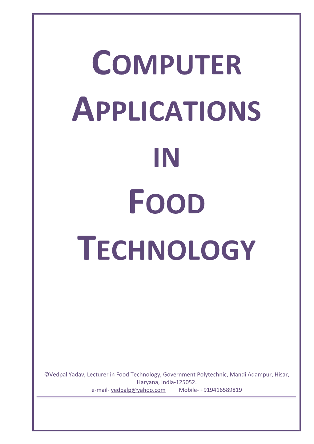 Computer Applications in Food Technology