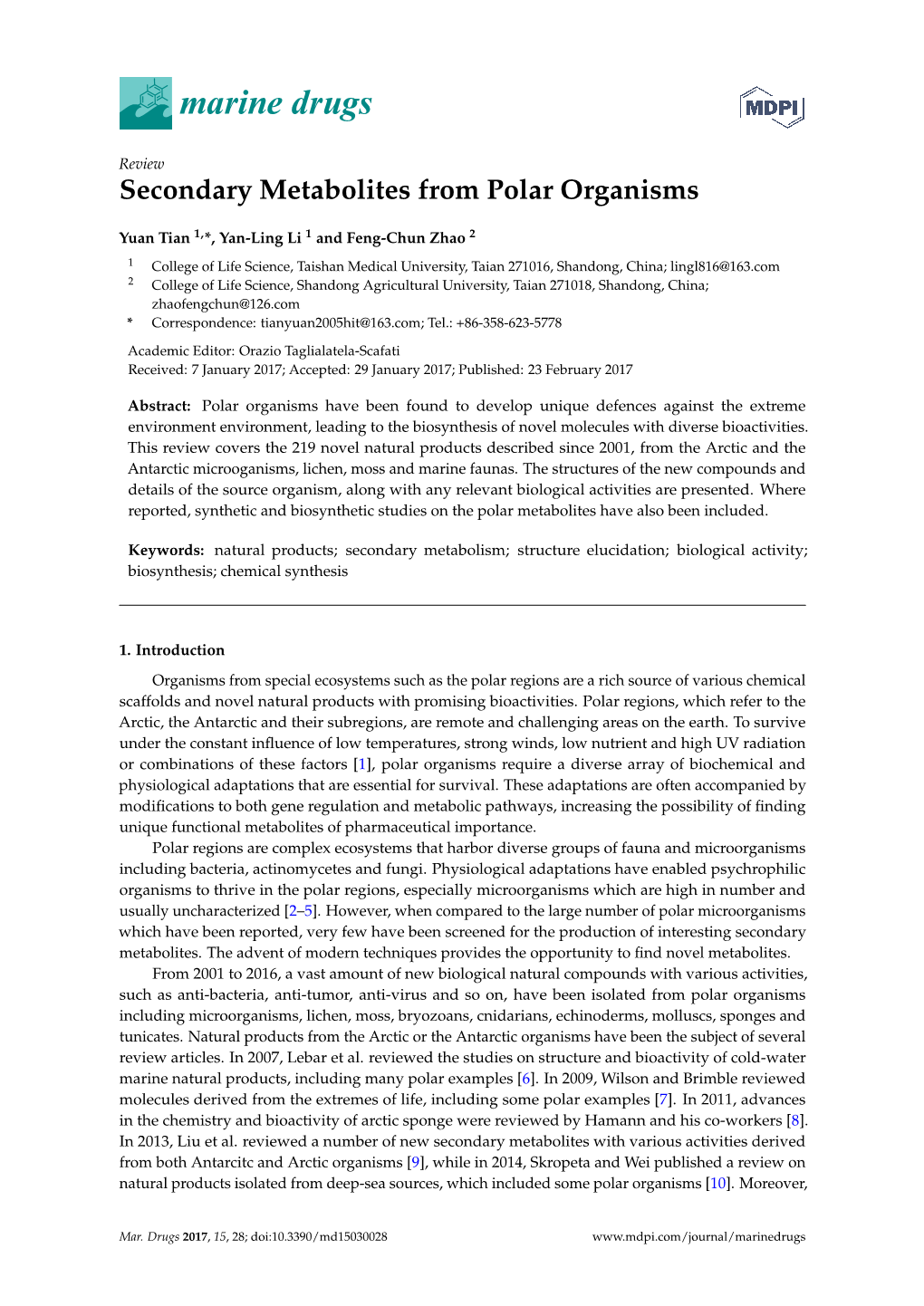 Secondary Metabolites from Polar Organisms