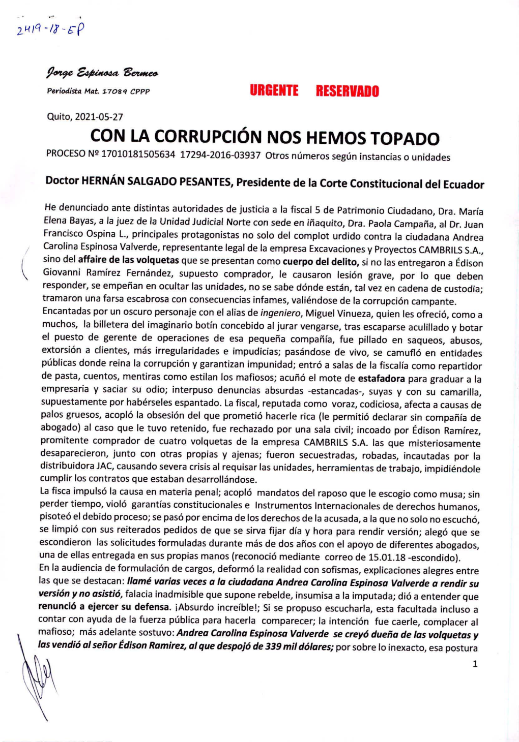 Urgente Reservado Con La Corrupción Nos Hemos