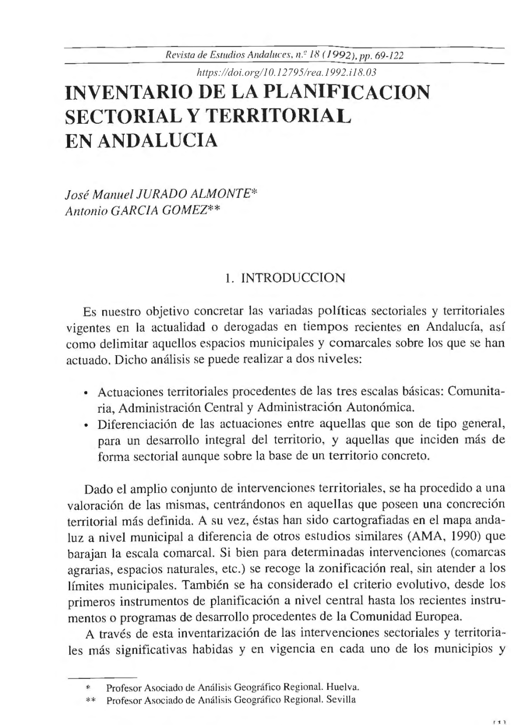 Inventario De La Planificacion Sectorial Y Territorial En Andalucia