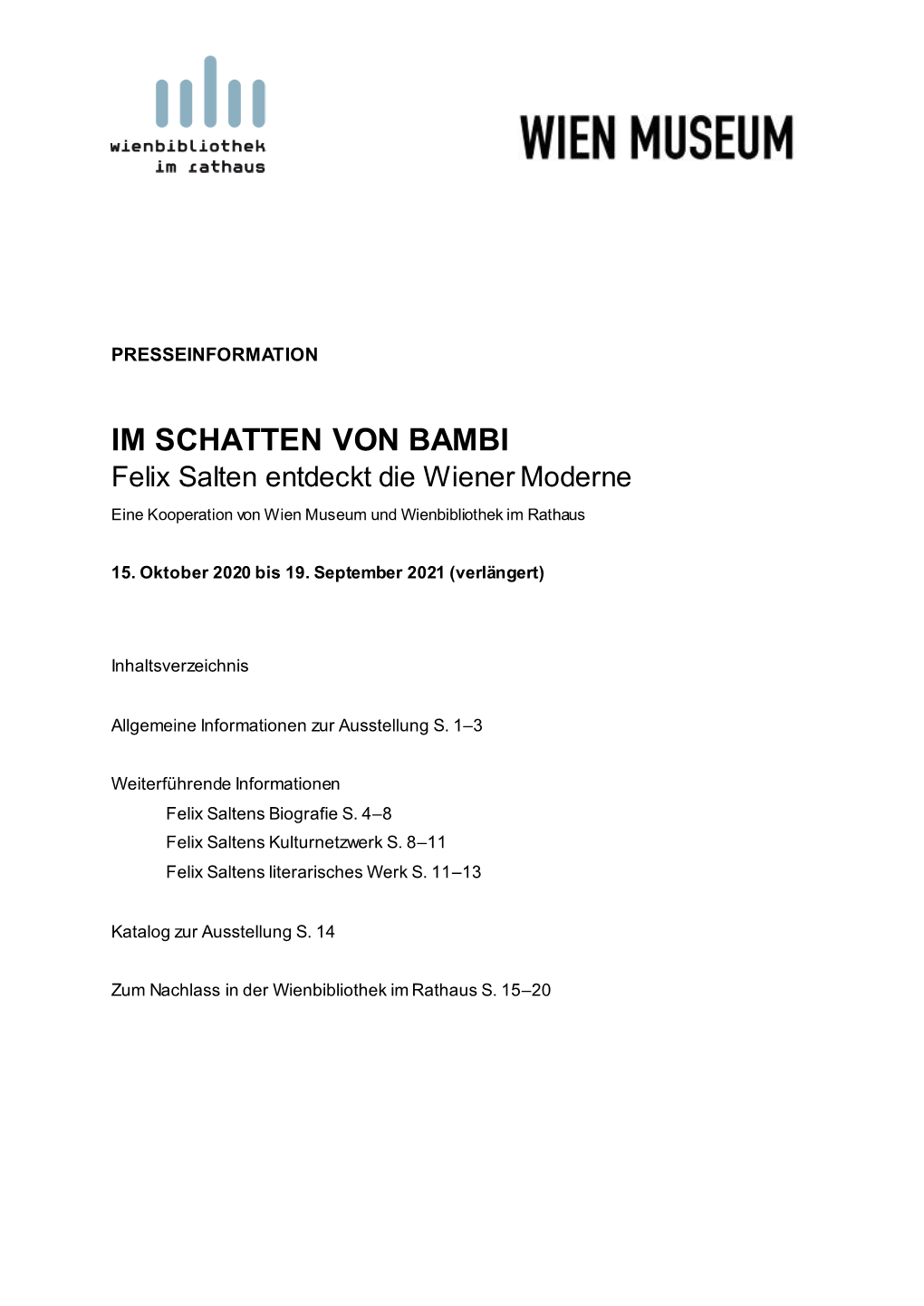 IM SCHATTEN VON BAMBI Felix Salten Entdeckt Die Wiener Moderne Eine Kooperation Von Wien Museum Und Wienbibliothek Im Rathaus