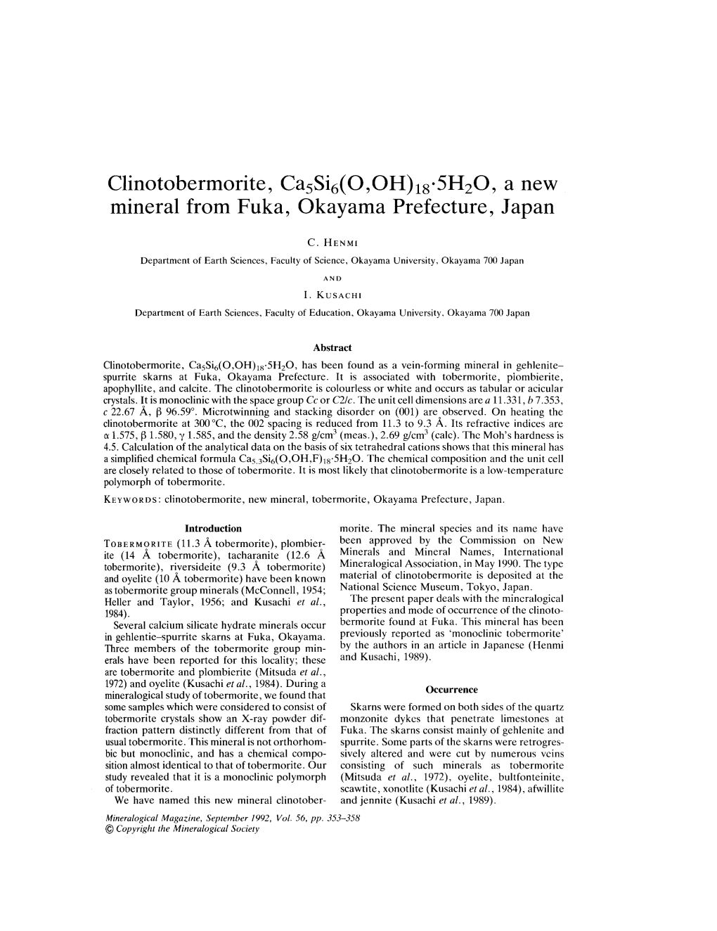 Lsosh20, a New Mineral from Fuka, Okayama Prefecture, Japan