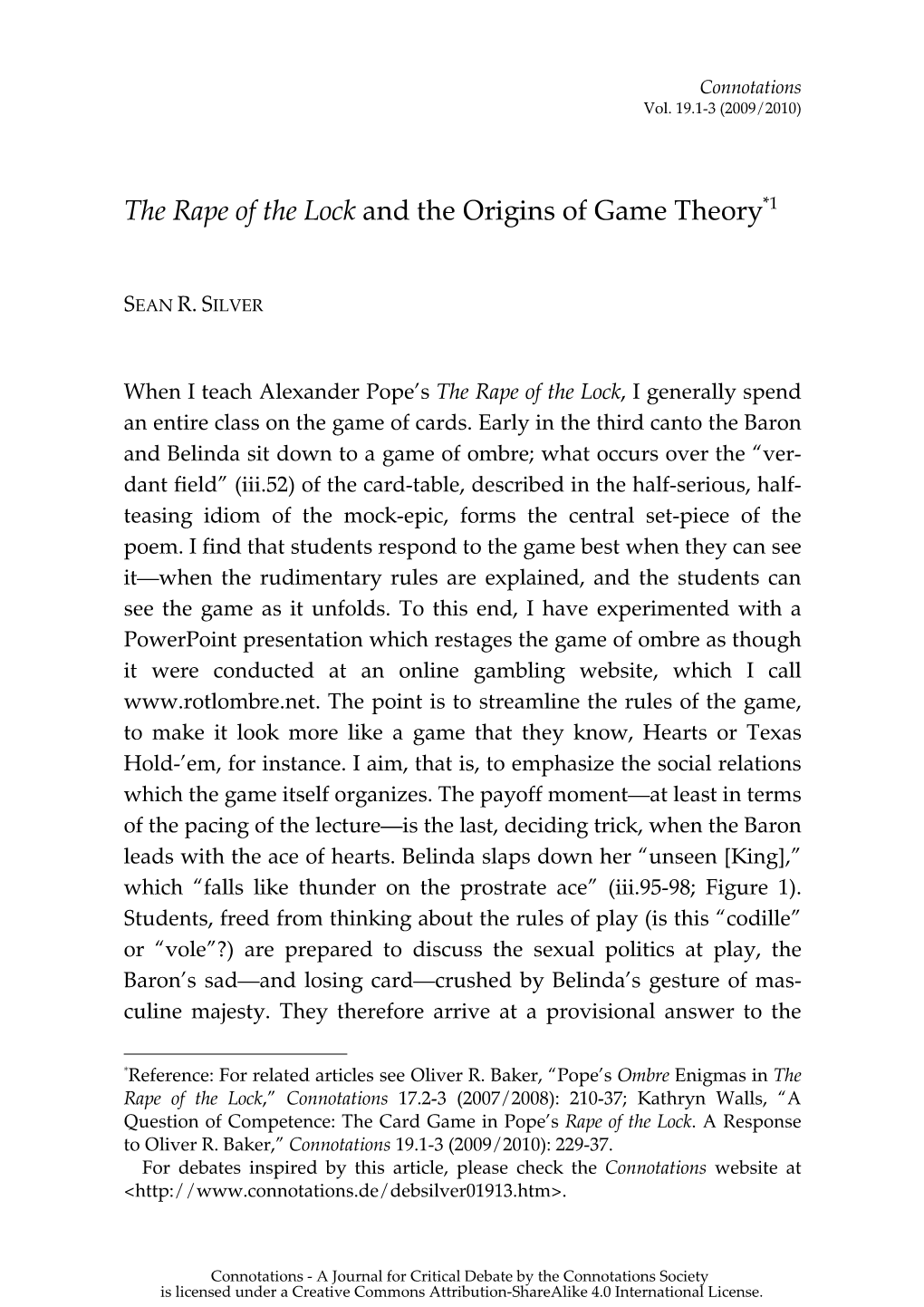 The Rape of the Lock and the Origins of Game Theory*1