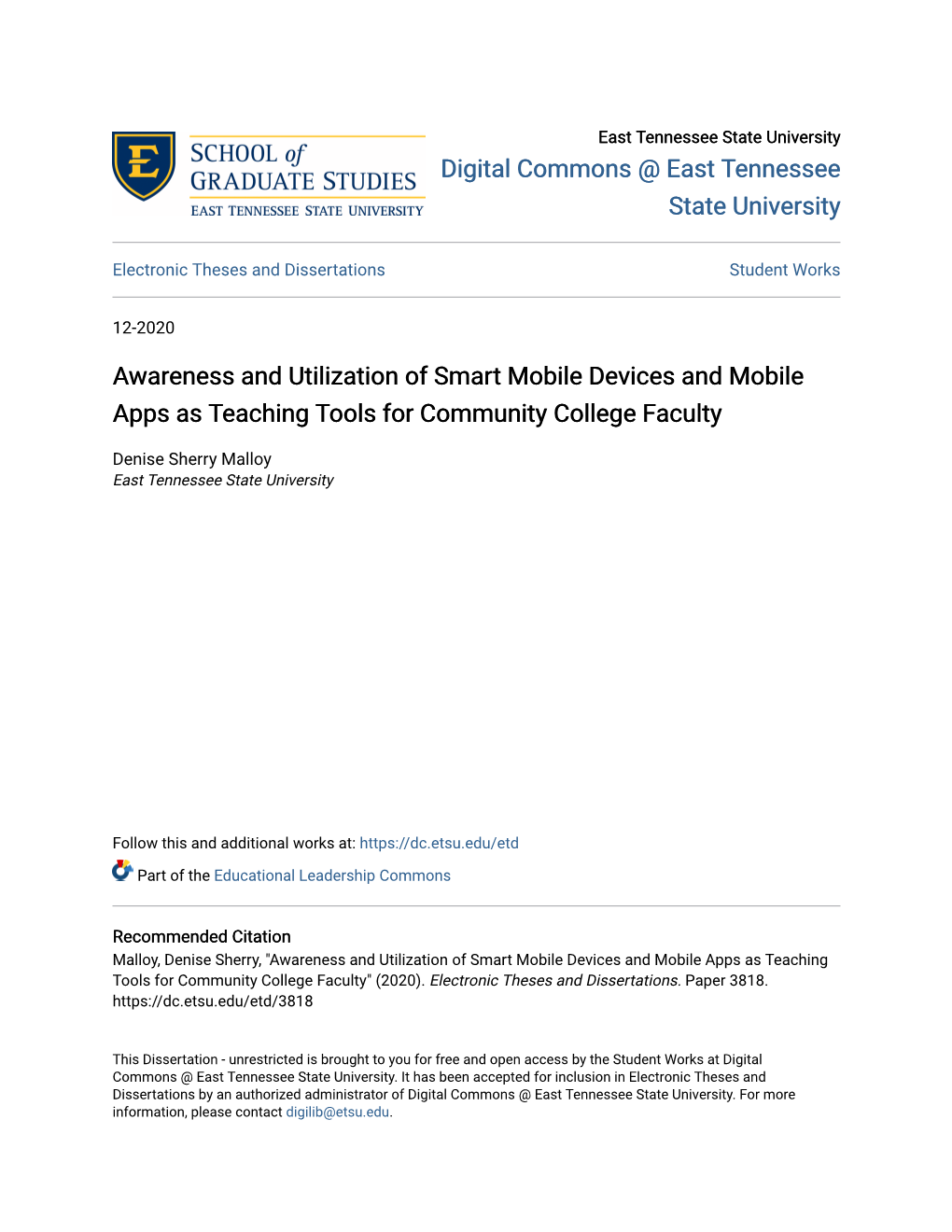 Awareness and Utilization of Smart Mobile Devices and Mobile Apps As Teaching Tools for Community College Faculty