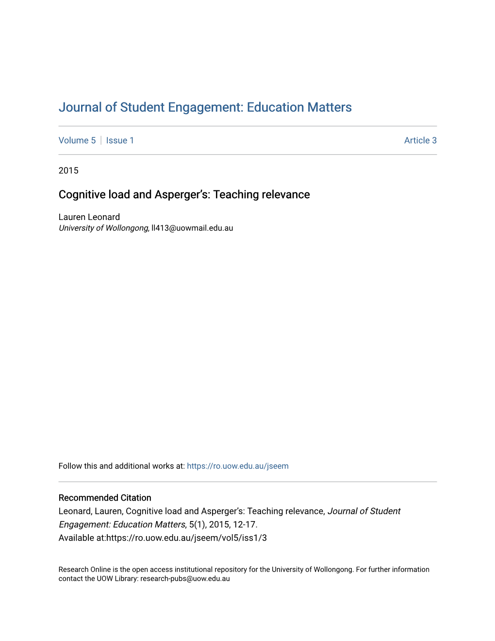 Cognitive Load and Asperger's