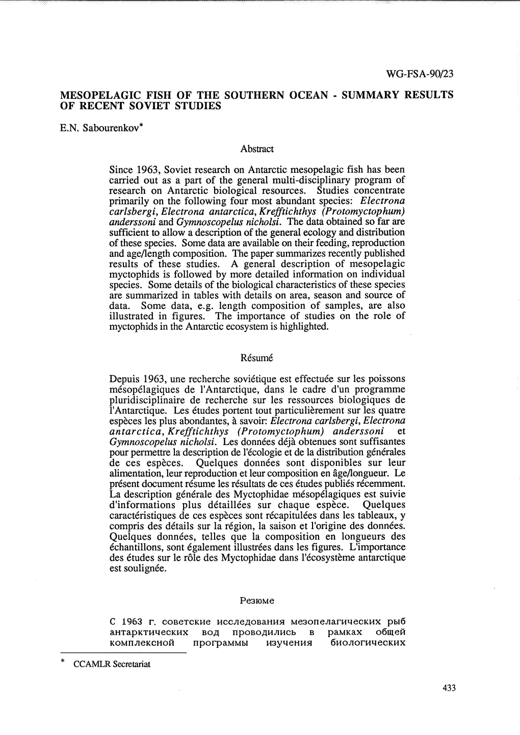 Wg-Fsa-90/23 Mesopelagic Fish of the Southern Ocean