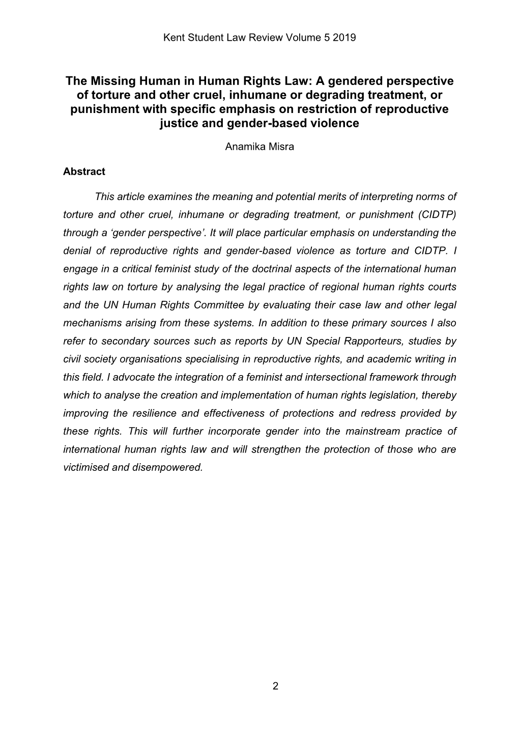 The Missing Human in Human Rights Law: a Gendered Perspective Of