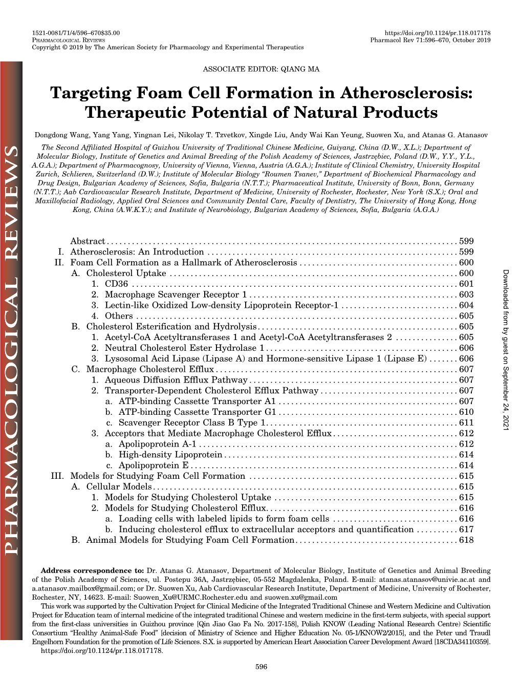 Targeting Foam Cell Formation in Atherosclerosis: Therapeutic Potential of Natural Products