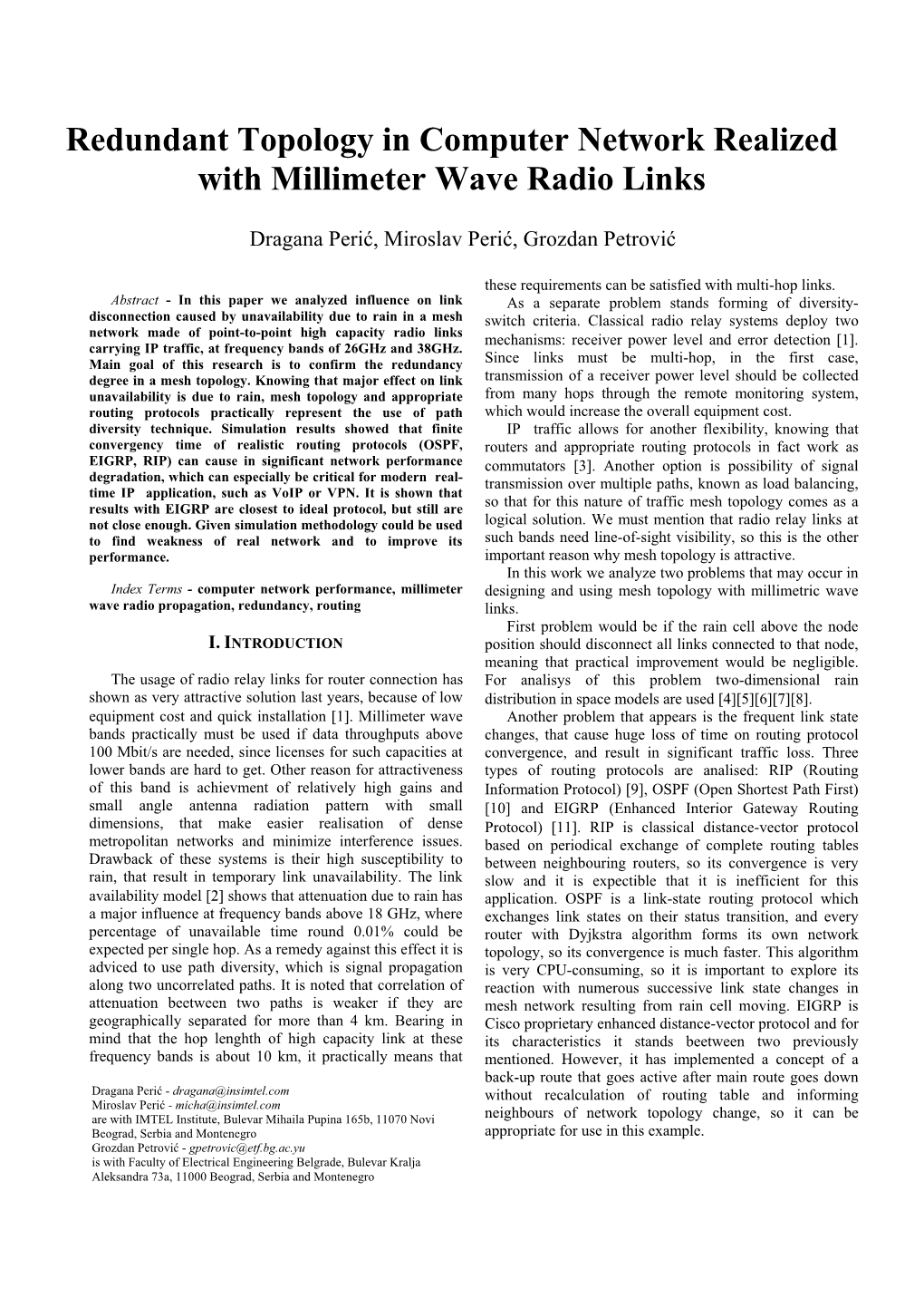 Redundant Topology in Computer Network Realized with Millimeter Wave Radio Links