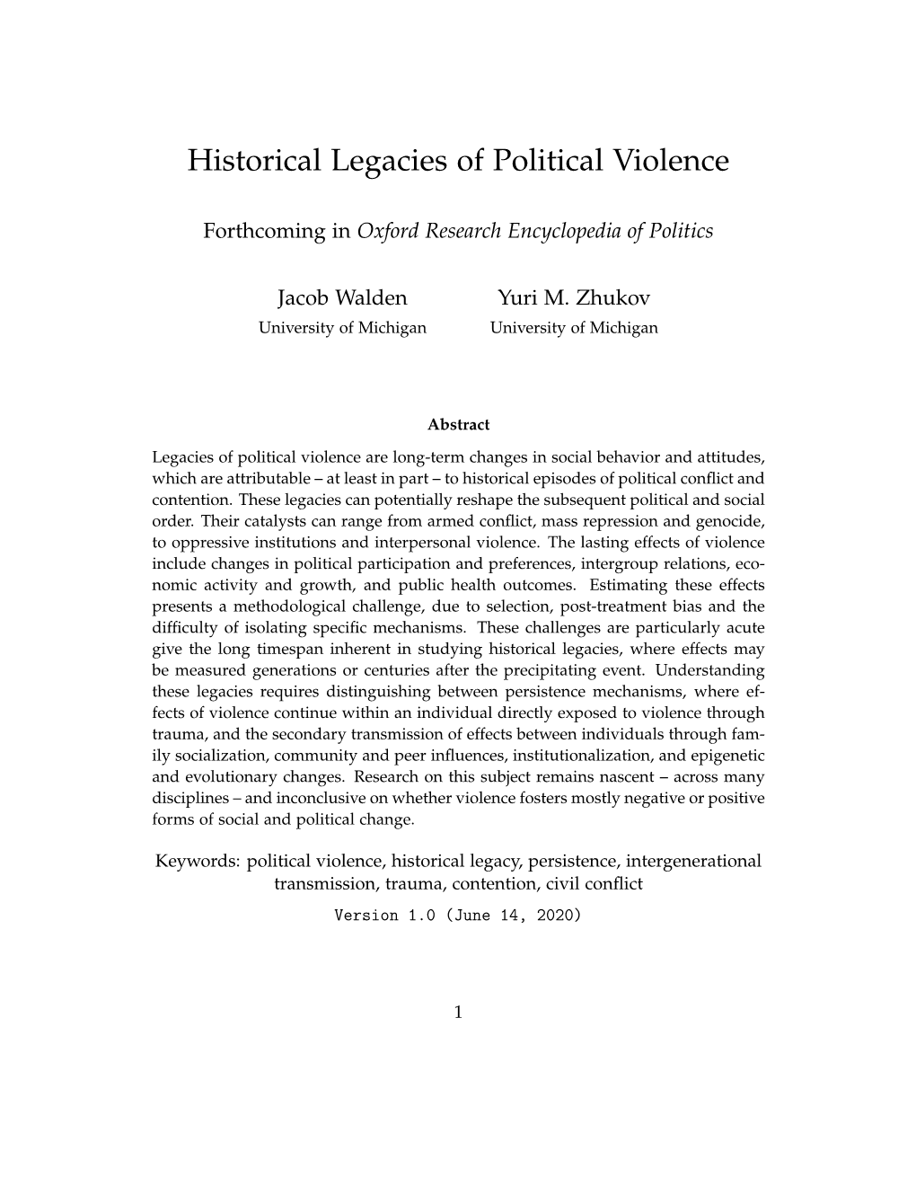 Historical Legacies of Political Violence