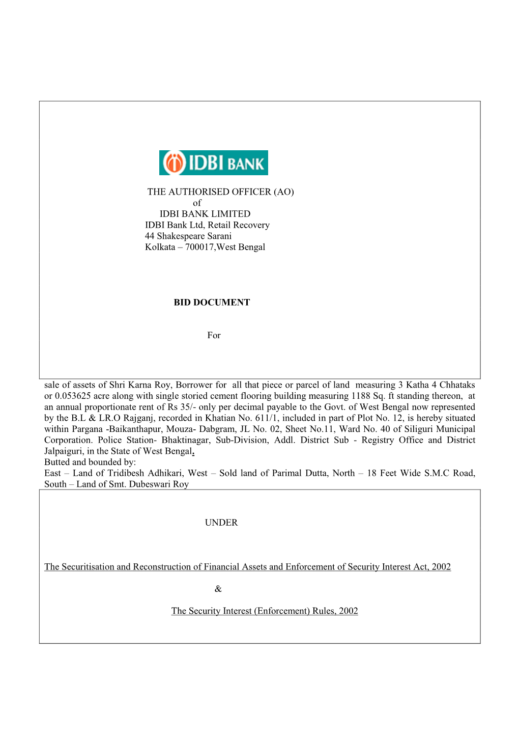 INDUSTRIAL DEVELOPMENT BANK of INDIA Limited (IDBI Ltd)