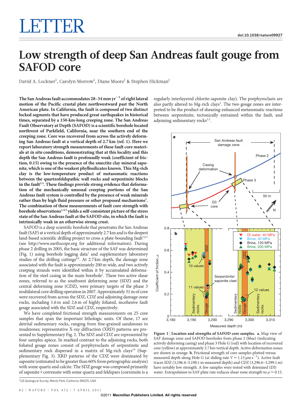 Low Strength of Deep San Andreas Fault Gouge from SAFOD Core