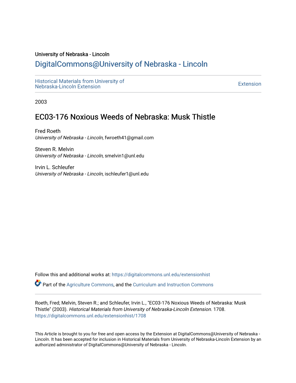 EC03-176 Noxious Weeds of Nebraska: Musk Thistle